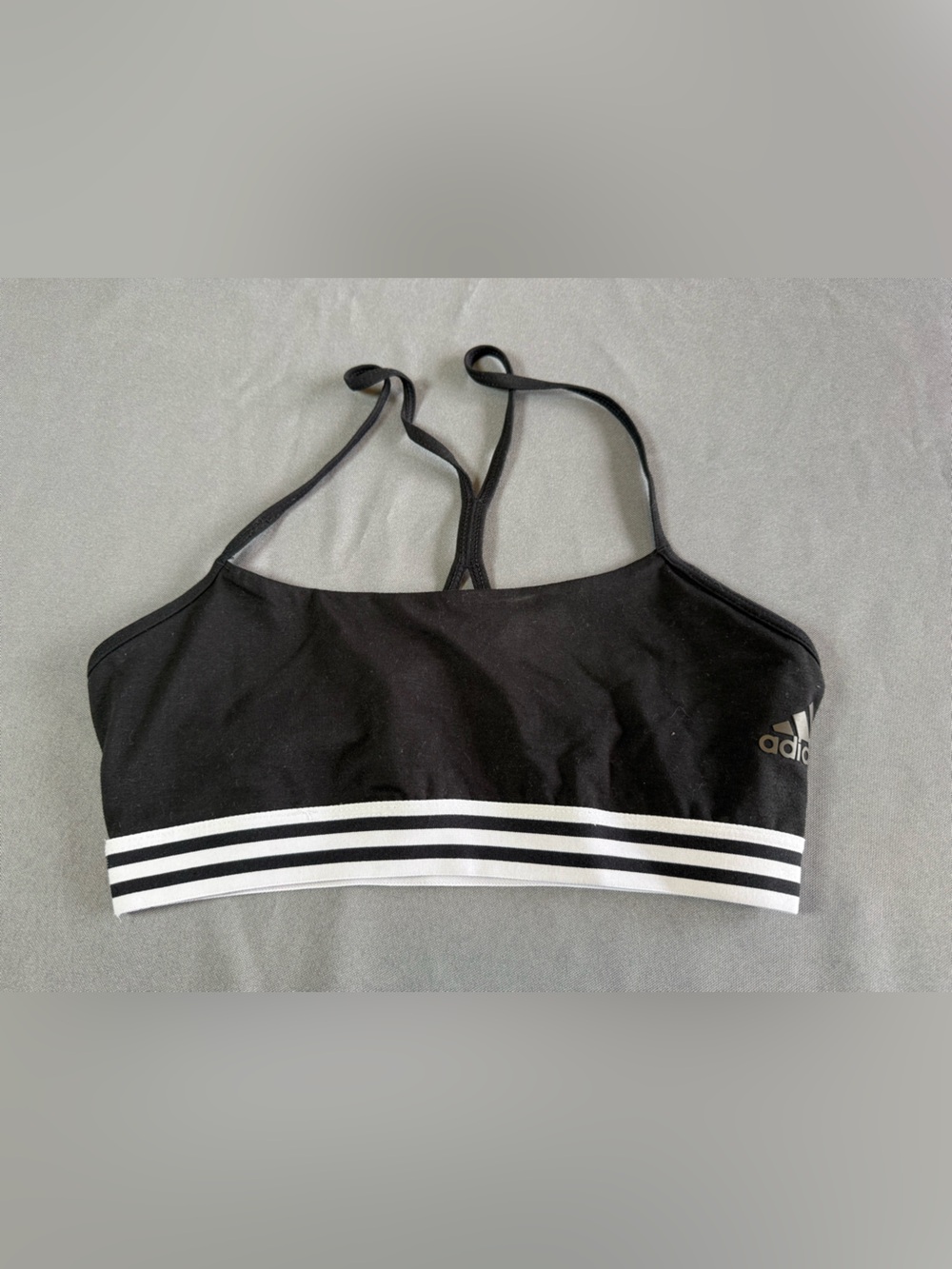 Adidas Black & White Striped Band Sports Bra